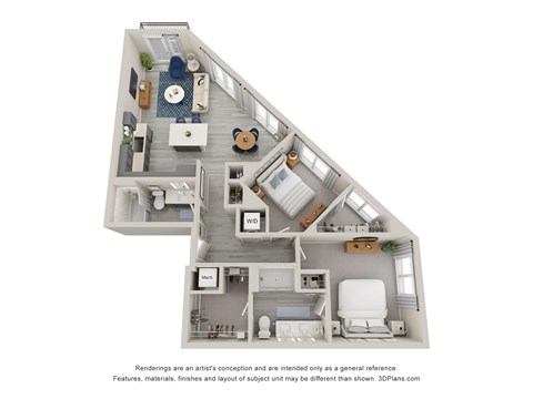 Floor plan for 2 beds, 2 baths, 1100 sqft